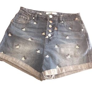 Disney Parks Denim Shorts Mickey Mouse All over Print Button Fly Juniors Size 7